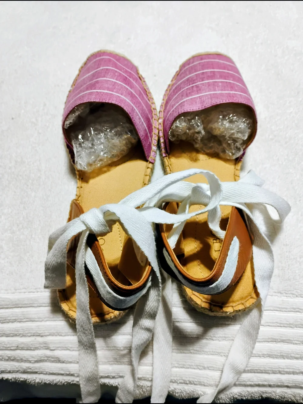 Talbots Lavender Striped Espadrille Sandals with White Ankle Tie Size 8 - Picture 7 of 13